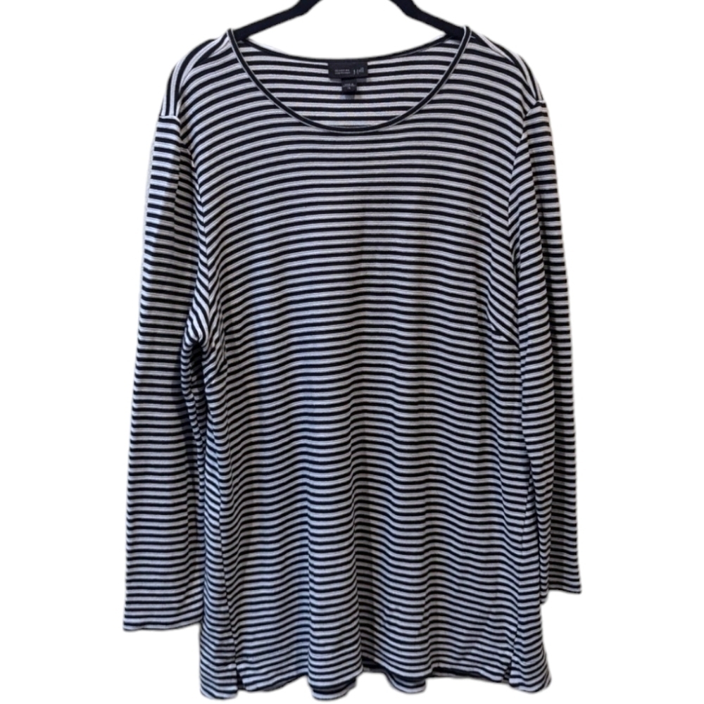 J. Jill Wearever Black & Gray Striped Long Sleeve Nautical Crew Neck Shirt (XL)